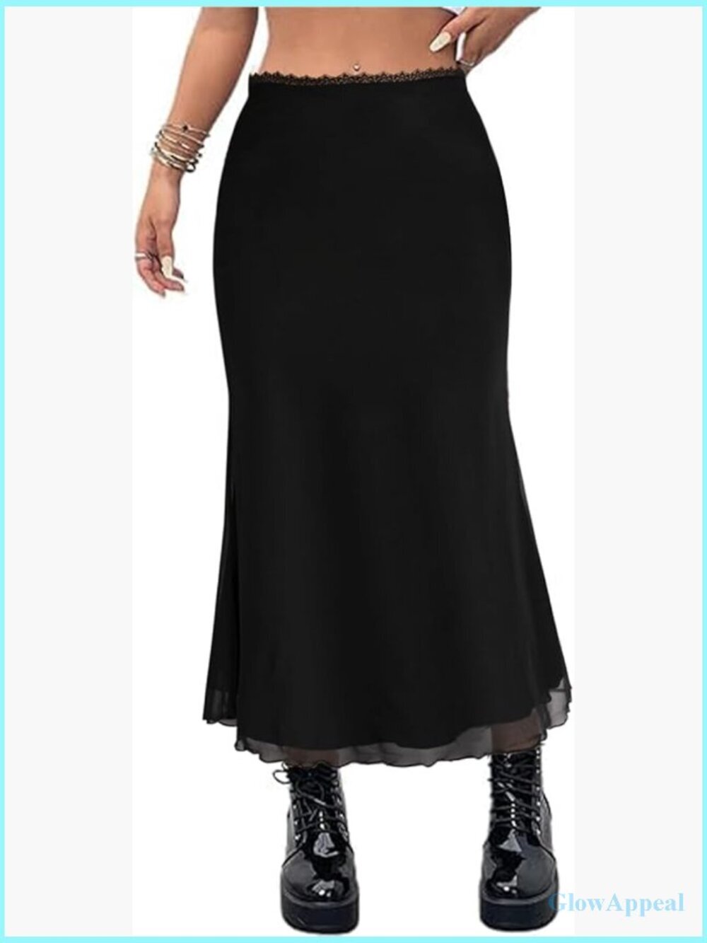Boho Floral Mesh Maxi Skirt High Waisted Mermaid Hem Grunge